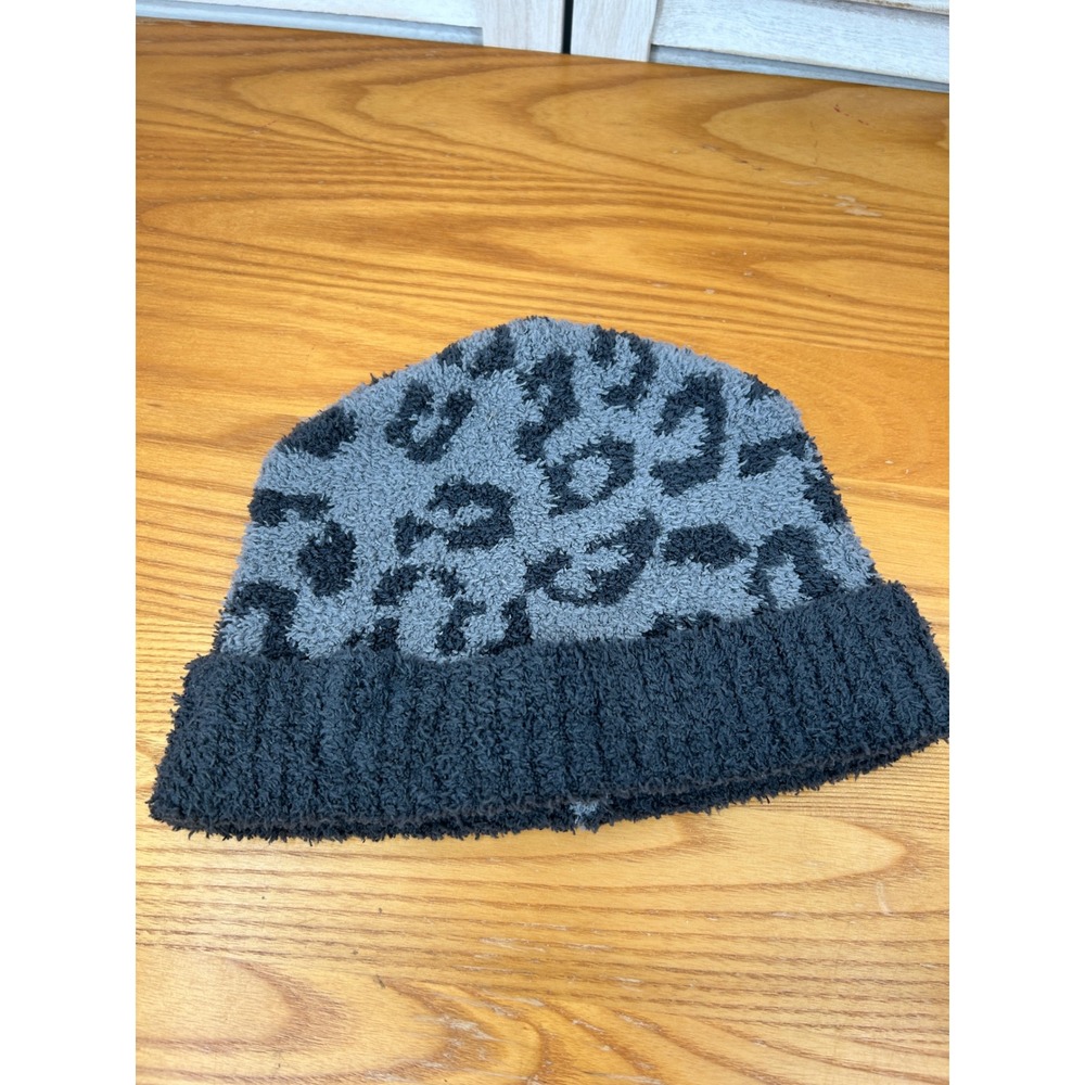Barefoot Dreams CozyChic Leopard Beanie OS Grey Women Winter Hat Warm Soft